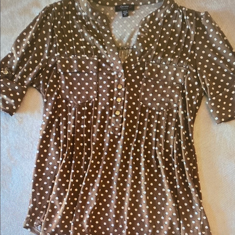 Papaya Brown Polka Dot Short-Sleeve Blouse